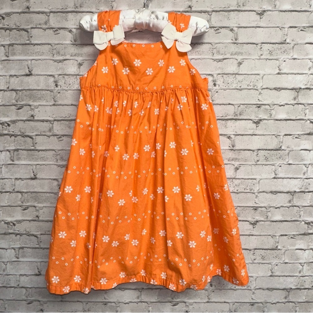 Gymboree Toddler Size 2T Orange Floral Dress Cotton Sleeveless Bows